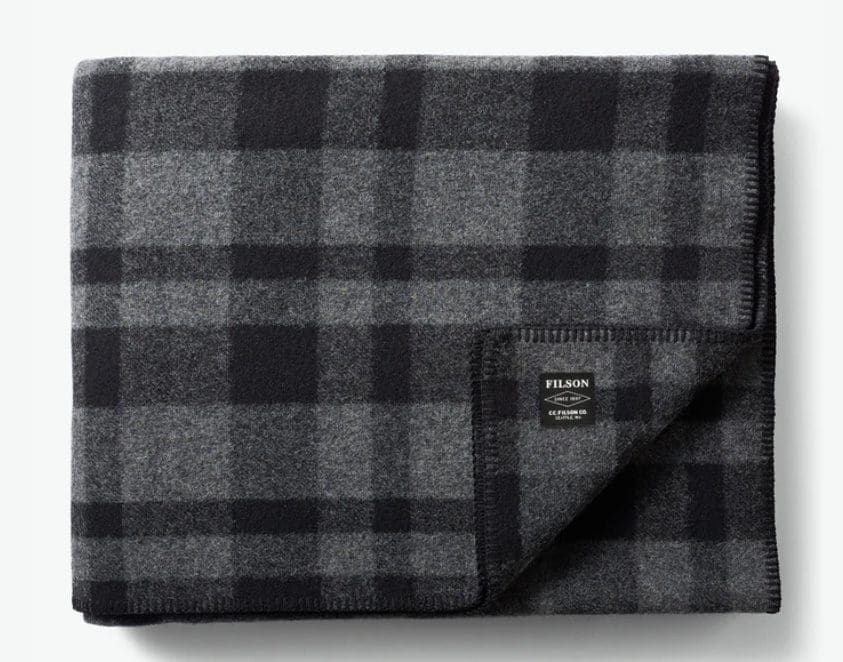 Filson blanket in black plaid.