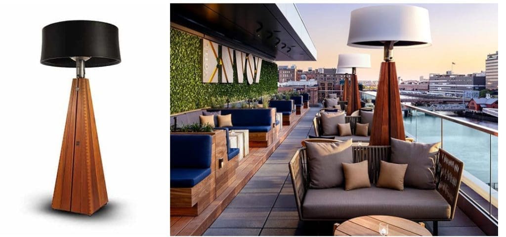 Mockup of large lamps outdoors on a commercial roof deck.