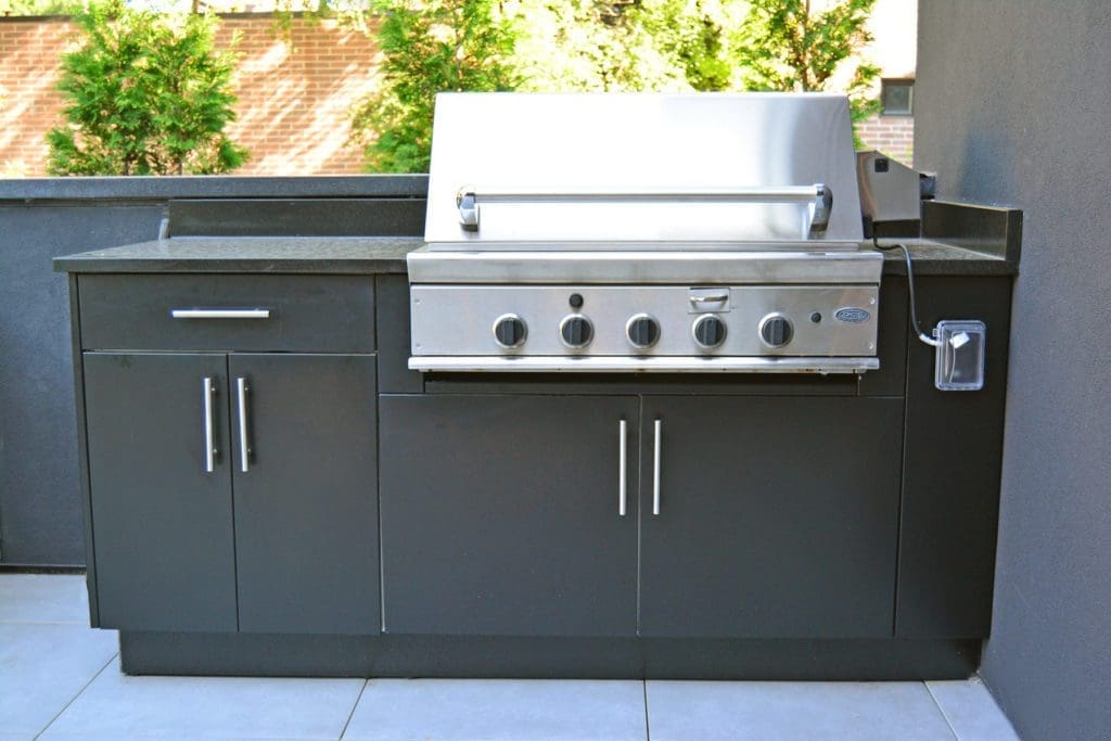 Outdoor kitchen close up of the grill.