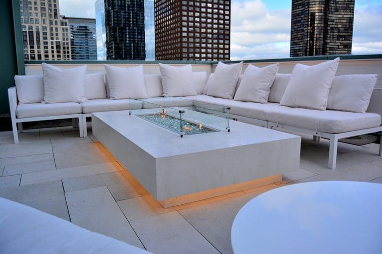 Custom Fire Feature with a glass surround.